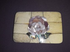 Vintage Hechden Mexico Abalone Shell Women's Decorative Belt Buckle Pink Flower