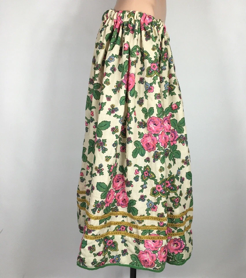 Falda Midi De Colección Años 60 70 Verde Floral Psicodélica Funky Hippie Boho Ajustable Foto 3 de 4