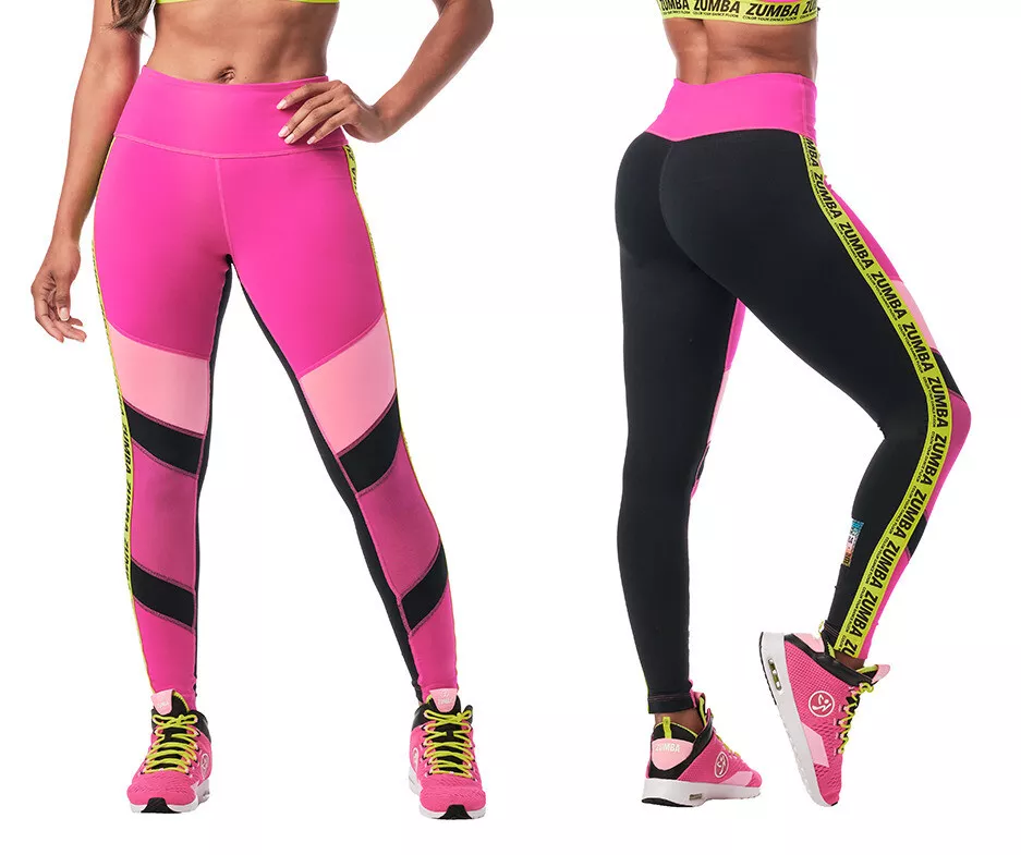 Zumba Dance In Color High Waisted Ankle Leggings - Shocking Pink ~ XS M XL