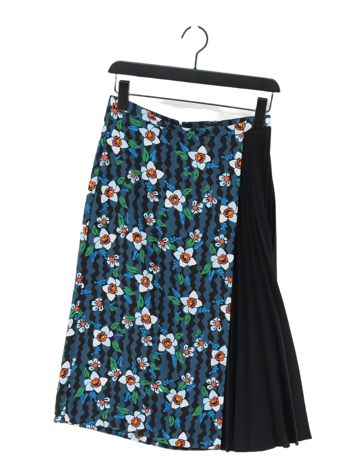 Topshop Floral Pleated Midi Skirt UK 10 Polyester-image
