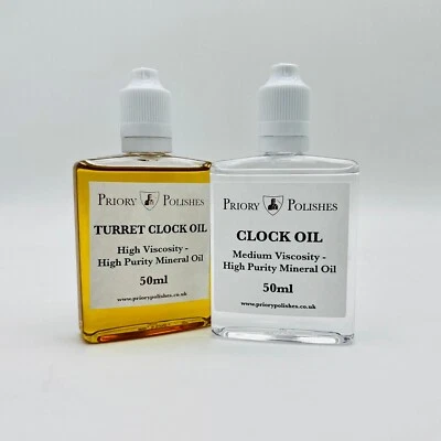 2 Bottles Priory Clock Oils 50 ml - 1 X Clock Oil & 1 X Turret Oil - Free P&P