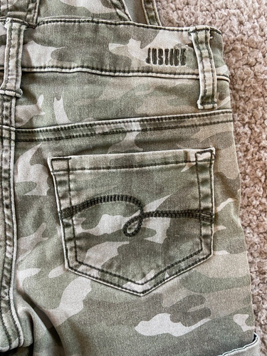 JUSTICE Girls Green Camouflaged Distressed Cuffed Shortalls Size 8 - Picture 8 of 8