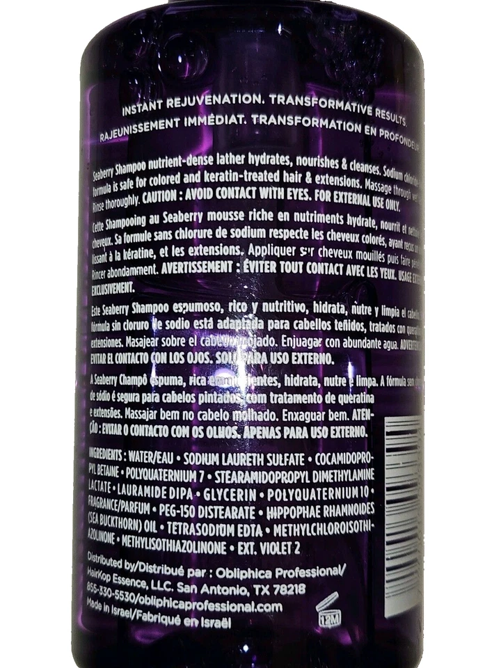 Xampu Obliphica Seaberry cabelo médio a grosso 10 oz - Imagem 2 de 4
