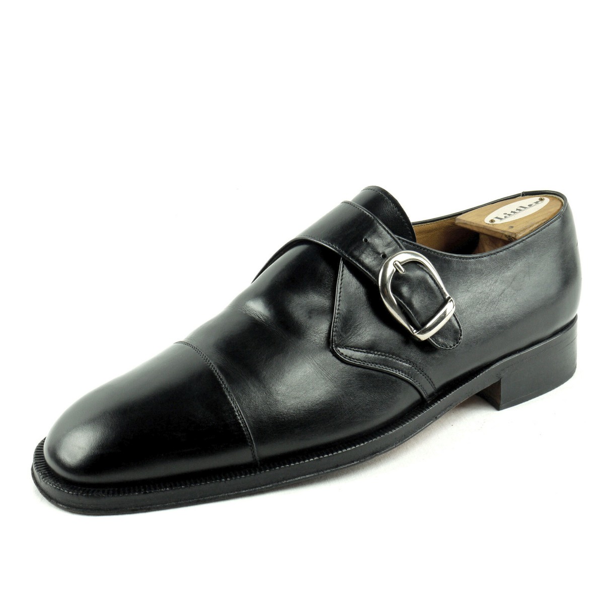 Black CIRO SCHIANO Leather Captoe Monk Dress Shoes Handmade