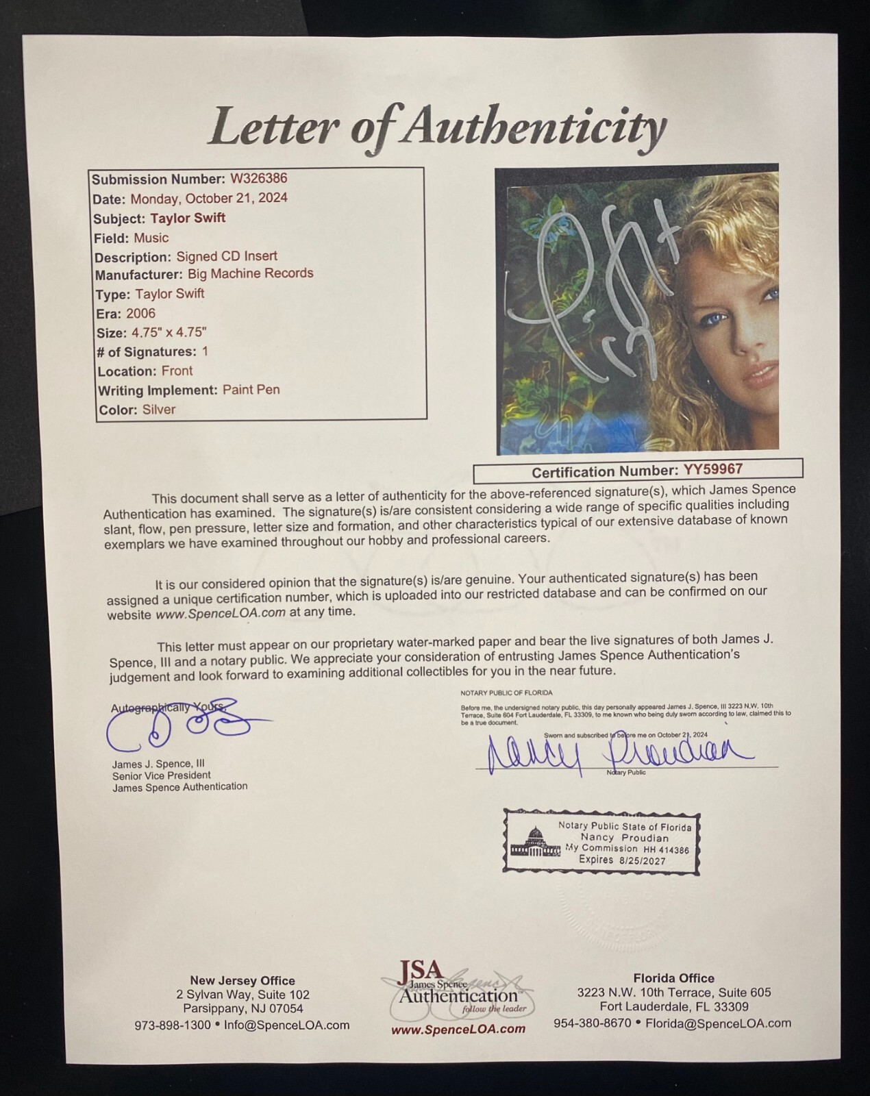 Taylor Swift Signed Debut CD Booklet Silver Ink Autograph Taylor Swift Signed Debut CD Booklet Silver Ink Autograph