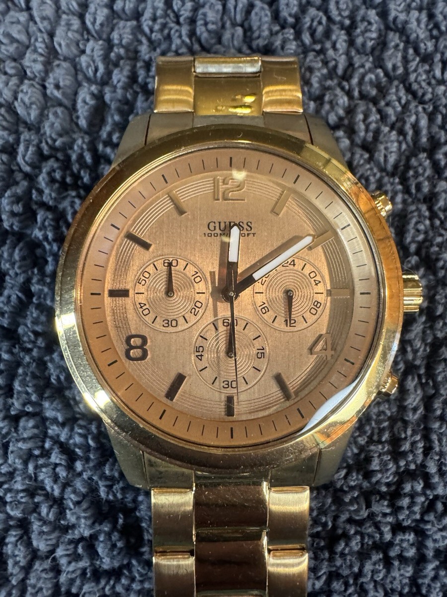 Guess U16003G1 Wrist Watch Gold Tone Band and Dial New Battery