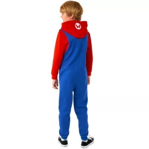 Mario-inspiriertes Overall-Kostüm mit Kapuze für Kinder - rot & blau Größe 6-8 Jahre gemütlich & F - Bild 2 von 5