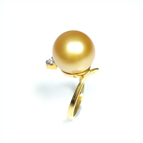 Natural Golden Pearl Ring, Flawless 12.6mm South Sea Pearl. 14k Solid Gold Band - Picture 2 of 6