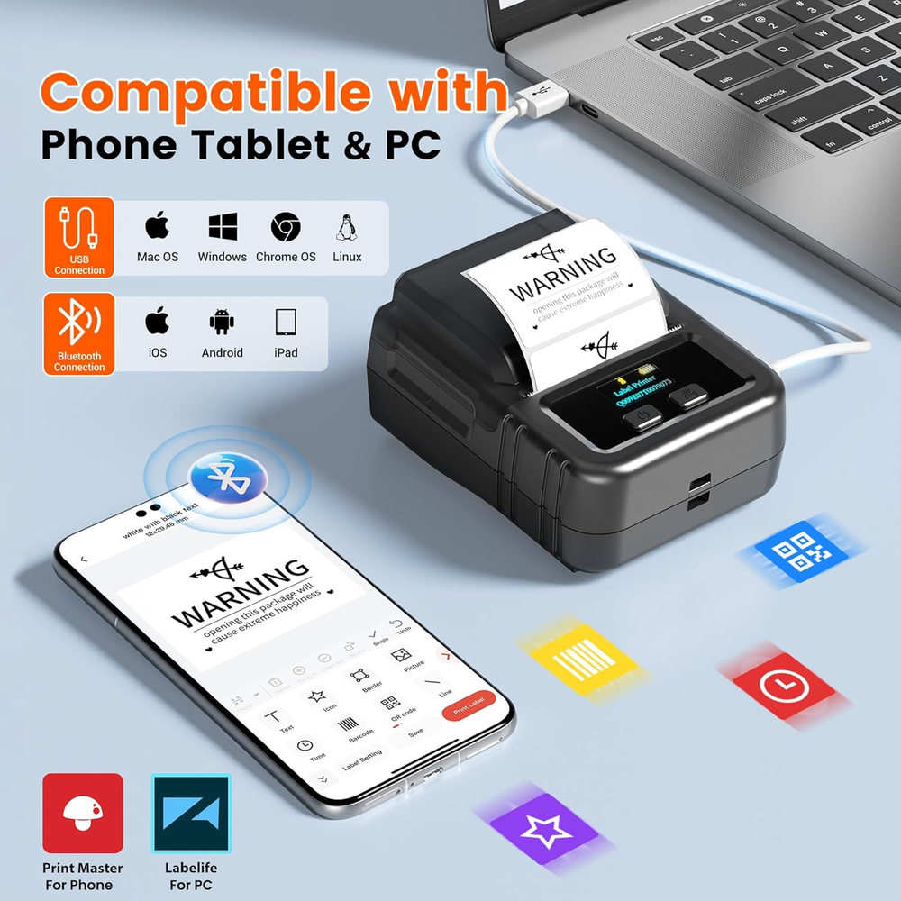 M120 2-Inch Thermal Label Printer for Small Business with Tape