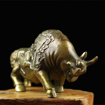 7.8inch Bronze Fierce Bull OX Antique Statue Patron Saint Figurine Wall ...