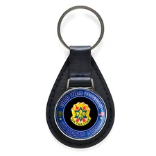 Cold War Veteran 6th Infantry Division Black Leather Keychain Silver Keyring