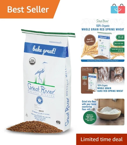 Organic Whole Grain Hard Red Wheat Berries 25 lb Bulk High Protein Flour Milling
