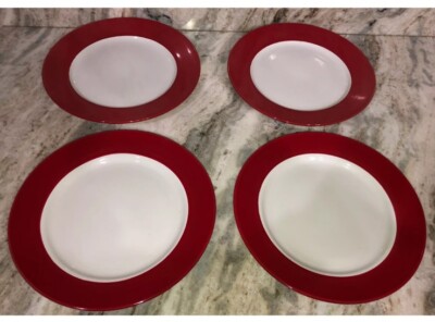  Royal Norfolk 10 1/2'' Dinner Evening Formal Plate Set Of 4 Red/White-NEW