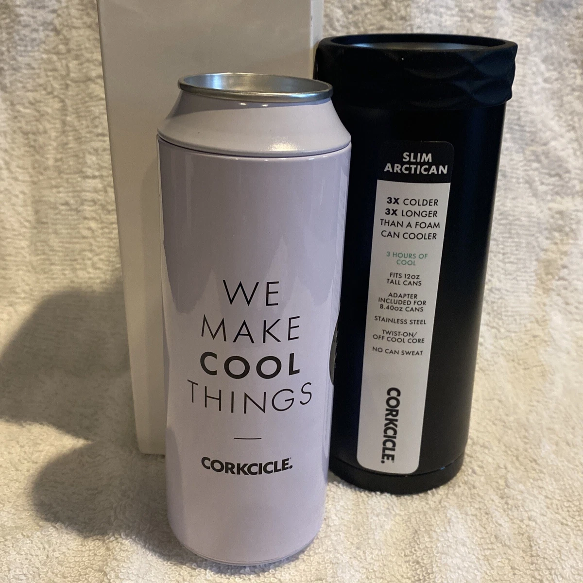 Corkcicle Slim Arctican 12oz Stainless Steel Can Cooler w/Adapter & Stash  Can