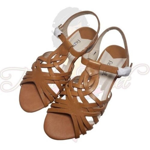Fitzwell Presley Women's Tan Open Toe Buckle Slingback Flat Sandals Sz 7.5WW - Picture 1 of 11