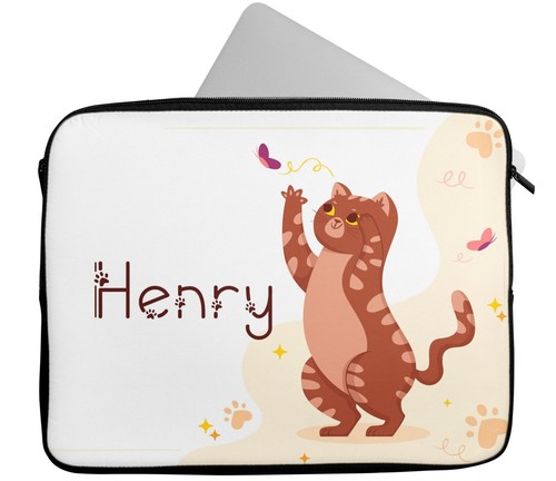 Personalised Laptop Case Any Name Cat Design  Sleeve Tablet Bag 110 - Picture 11 of 12