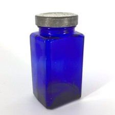 Hazel Atlas Spice Jar Apothecary Medicine Bottle Cobalt Blue Original Lid 001