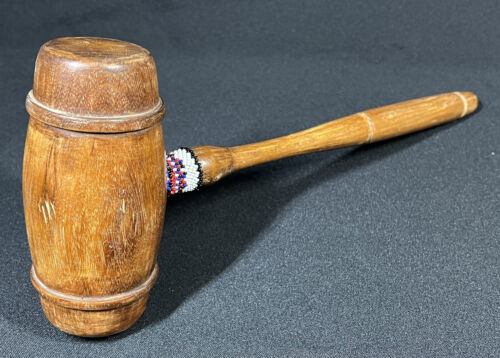 Old Vintage Wood & Beaded Indian? Gavel * Klamath Falls Oregon area 1900’s RARE