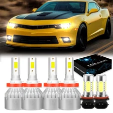 LED Headlights High/Low Beam & Fog Lights White For Chevy Camaro 2014-2015