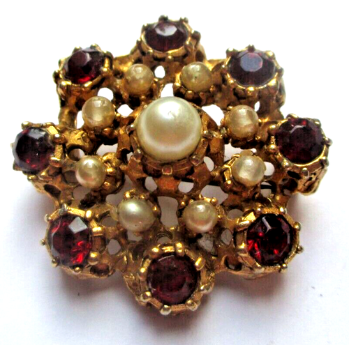 Ancienne broche fleur en argent poinçons perle blanche bijou vintage