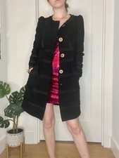 Leifsdottia Black Button Down Overcoat With Silk Interior And Velvet Pockets