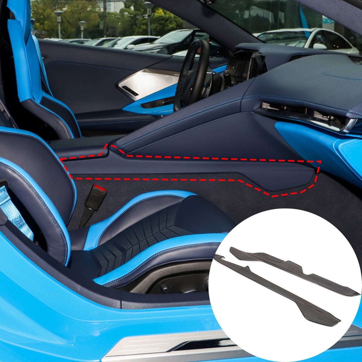 2PCS Carbon Car Side Console Panel Strips Trim For Corvette C8 Z51
