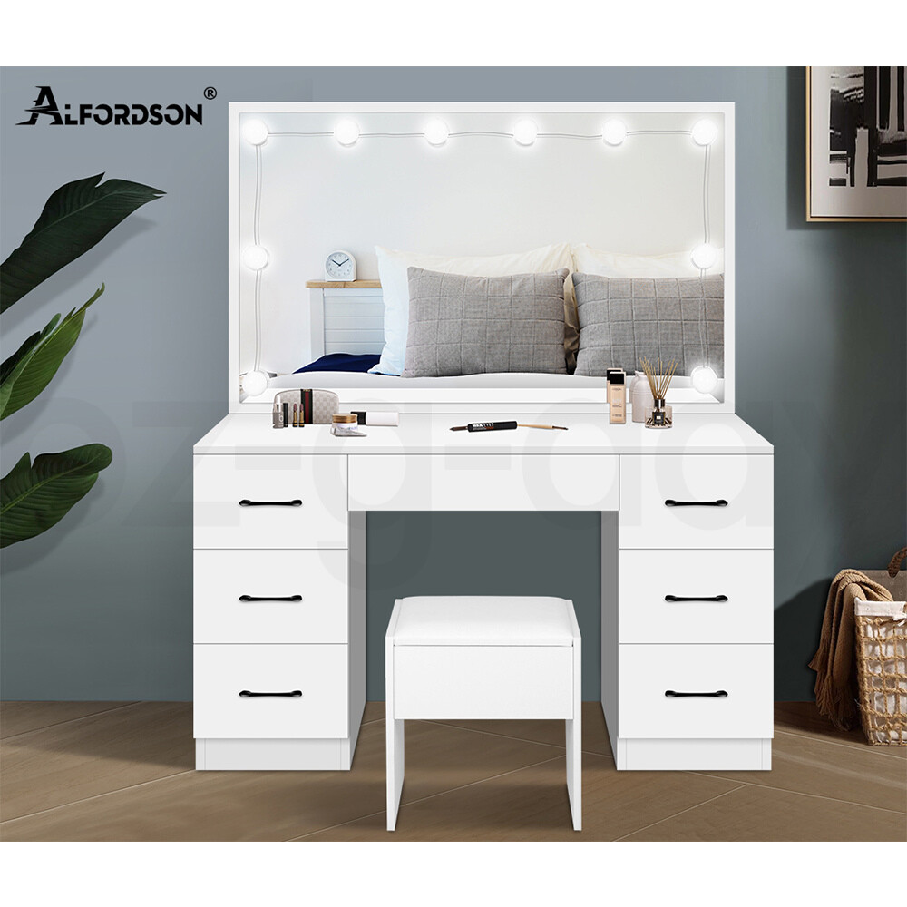 ALFORDSON Dressing Table Stool Set Makeup Mirror Desk LED 10 Bulbs