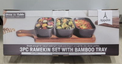 Appetit 3pc Ramekin Set With Bamboo Tray Black Porcelain | eBay