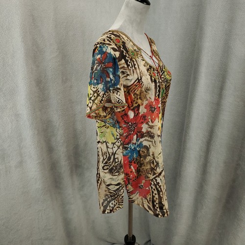 Chicos Silk Blouse Womens Medium Beaded Mixed Multi Print Sheer Artsy Top 1 - Picture 3 of 13