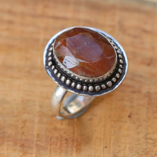 Sunstone Ring – Oval Faceted Gemstone Boho Statement Jewelry Size'7 - 第 3/6 張圖片