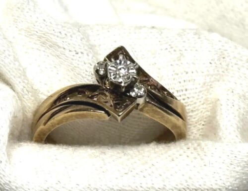 10K Yellow Gold Diamond Ring Set Sz 7 Fine Jewelry 3.93g - Imagen 13 de 16