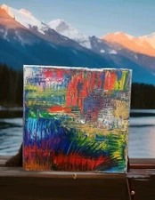 Epic Modern Colorful Original Abstract (See Video) Acrylic Painting Canvas 12x12