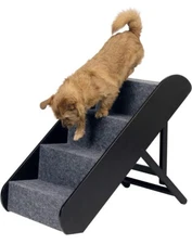 TRIXIE Adjustable 4-Step Pet Stairs, Foldable Carpet Tread Pet Steps, Dark Brown