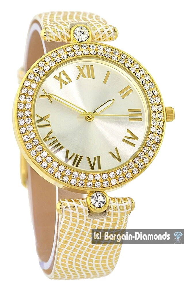 Banda De Oro Blanco Geneva Relojes de pulsera