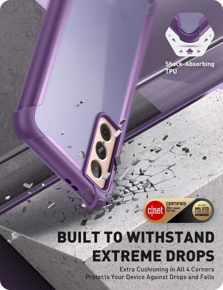 Galaxy S21 Case 6.2 Inch Rugged Clear Shockproof Bumper Purple i-Blason Ares - Image 3 of 4