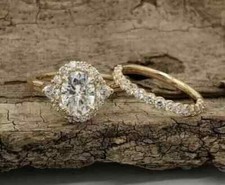 Engagement Bridal Ring Set 2Ct Simulated Diamond Oval Cut 14K Yellow Gold Plated