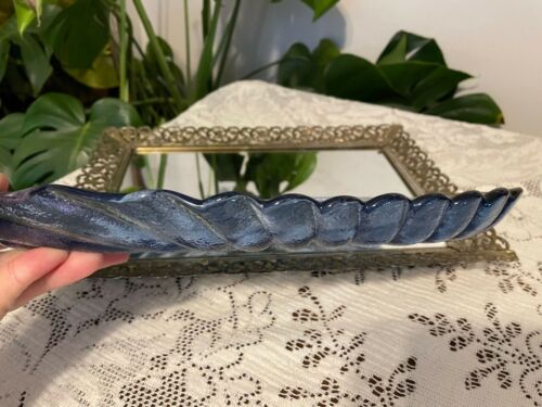 Vintage Blau Recycling Glas Oval Servierschale Swirl Strukturiert MCM Kunstglas 13,5" - Bild 4 von 8