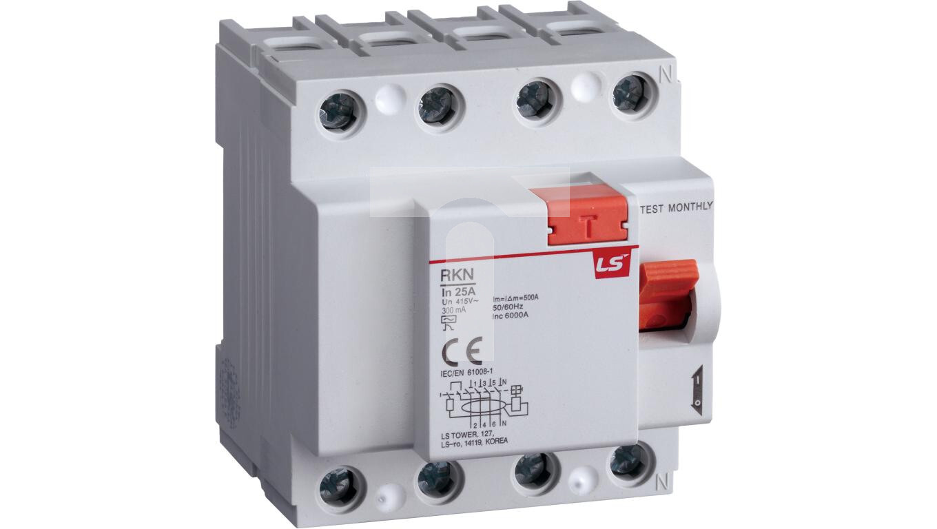 Residual current circuit breaker 4P 25A 0.3A type A RKN4P 25A 300MAA 0622 /T2UK