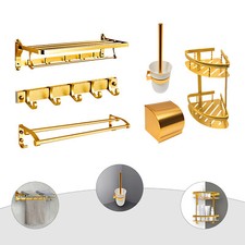 Bathroom Accessories Set Wall-Mounted Bath Toilet Brush Hardware Towel Rack Gold