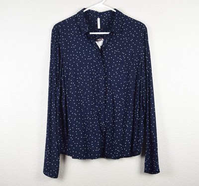 blue white polka dot shirt