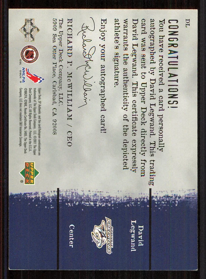 2000-01 SP Authentic Sign of the Times #DL David Legwand - Image 2 of 2