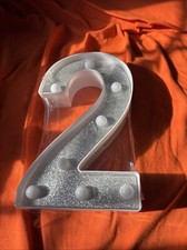 Decorative Led Light Up Number 2 White Silver Plastic Marquee Number Lights