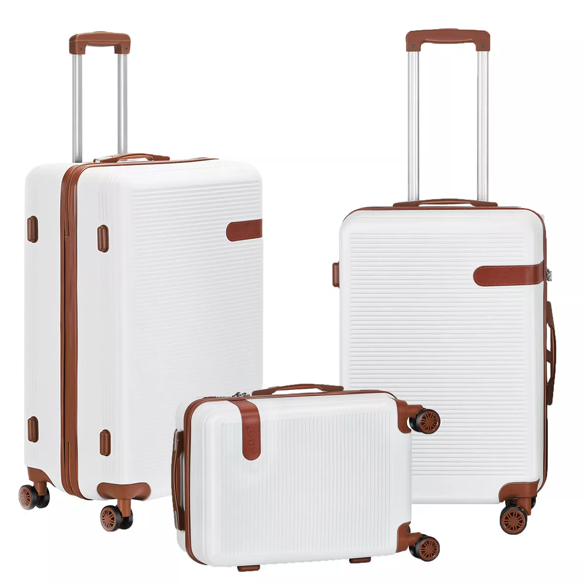 Luggage 3 Piece Set Hard Shell Carry On Spinner Suitcase w/TSA Lightweight  White