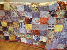 Vintage Handmade By Arthritis Craft Shop Autumn Theme Patched Blanket- 76 x 90