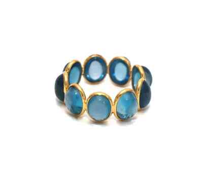 Natural London Blue Topaz Oval Shape Full Eternity Ring 18k Solid Yellow Gold