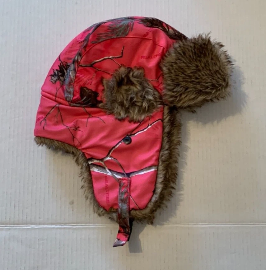 Pink camo trapper hat clearance