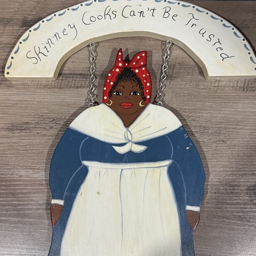 Vtg Primitive Rustic Folk Art Black Woman Wood Hand Painted Kitchen Wall Art