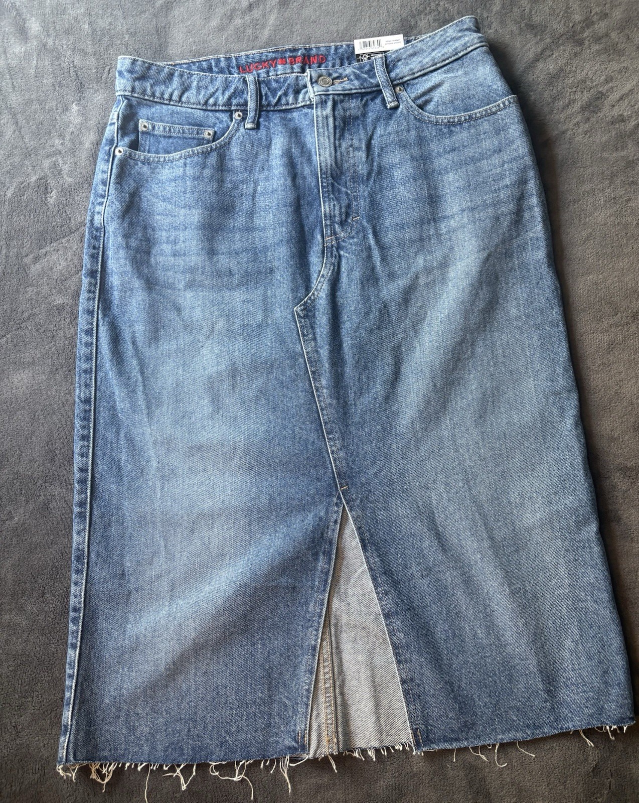 Lucky Brand Women’s Blue Denim Midi Pencil Skirt Size 10 Pockets Slit