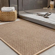 PADOOR Non-Slip Bath Mat With Rubber-Backing, 17''x24'' Rectangular, Beige