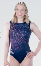 New GK ELITE gymnastics TEAM USA Replica SPARKLE Olympic LEOTARD Sequins SIZE AM